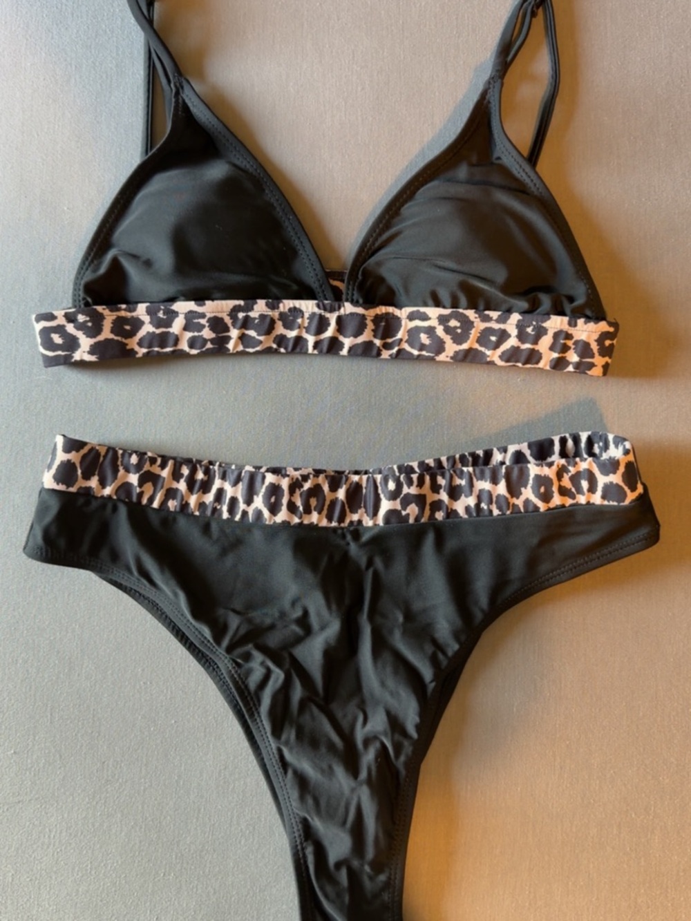 Black SHEIN Leopard-Trim Bikini Set - Women Swim